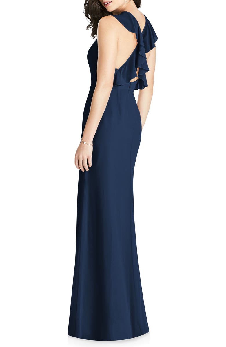 Dessy Collection Ruffle Back Chiffon Halter Gown, Alternate, color, 