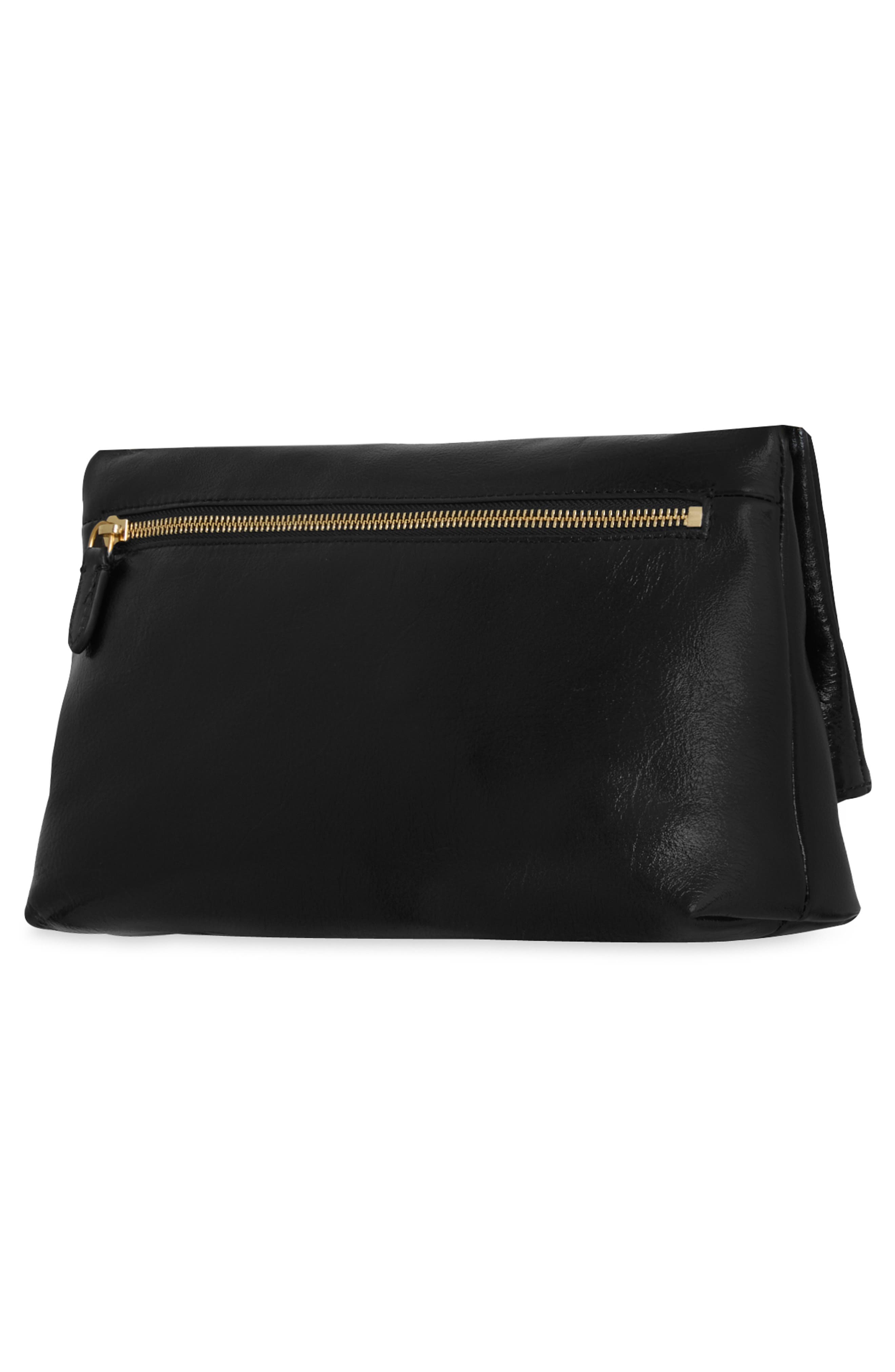 Tessa Leather Convertible Clutch, Alternate, color, BLACK
