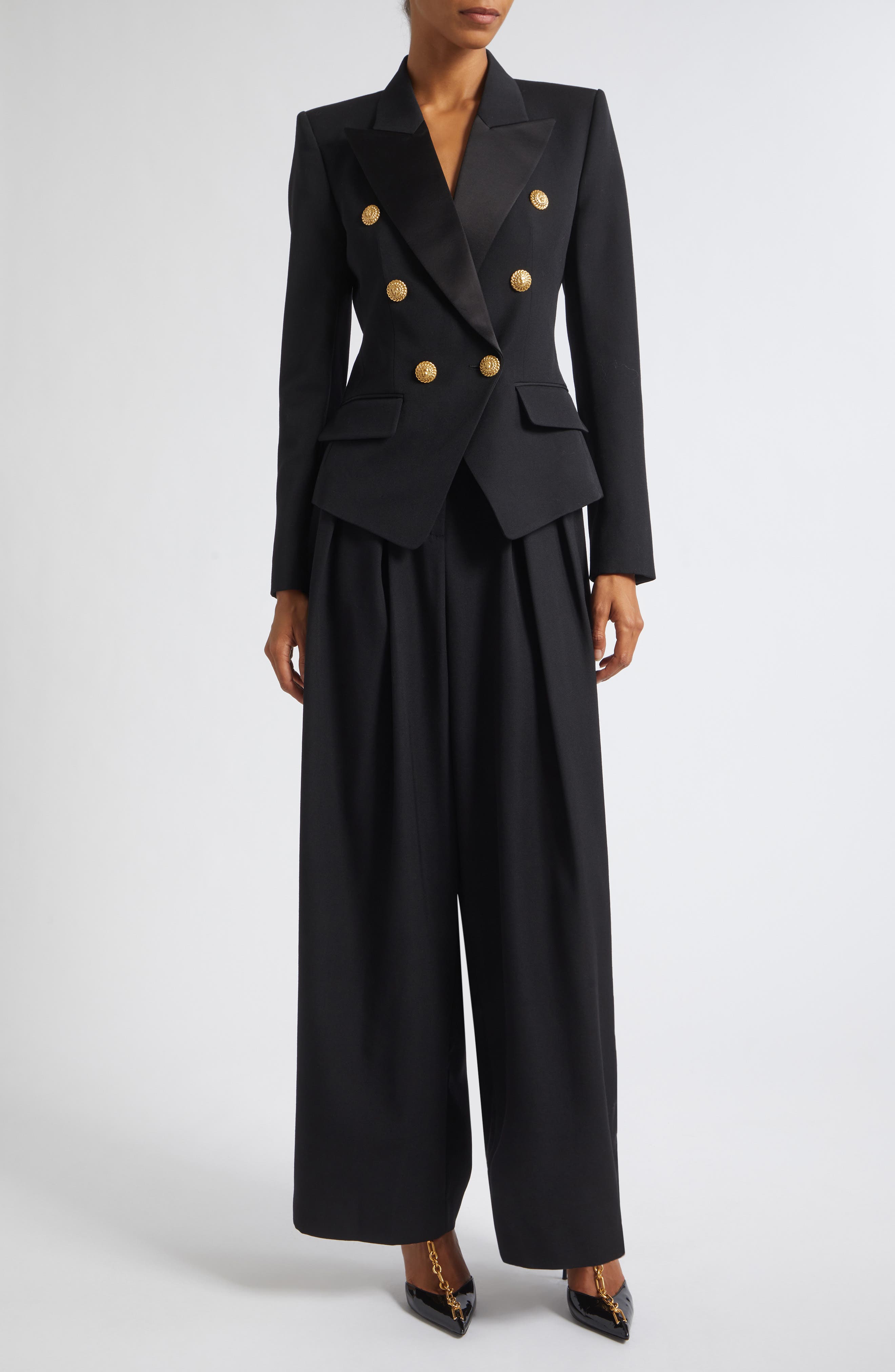 Balmain High Waist Pleat Front Grain de Poudre Wool Pants (Women ...