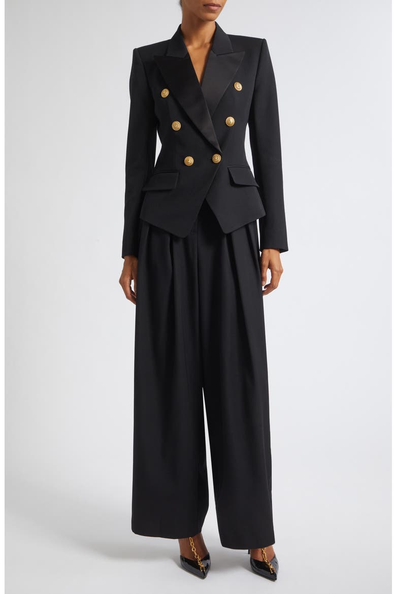 High Waist Pleat Front Grain de Poudre Wool Pants, Alternate, color, 0PA BLACK