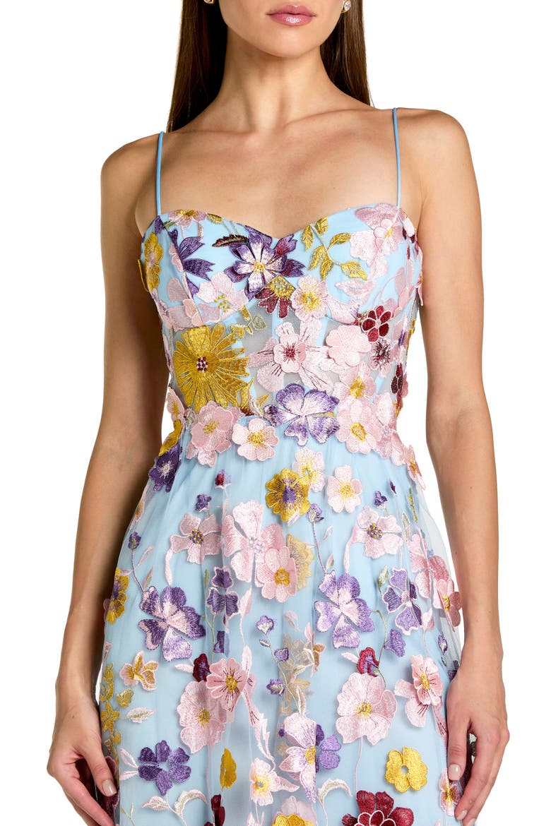 Spaghetti Strap Floral Embroidered A-Line Gown, Alternate, color, Powder Blue Multi