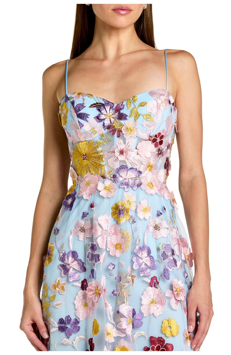 Mac Duggal Spaghetti Strap Floral Embroidered A-Line Gown, Alternate, color, Powder Blue Multi