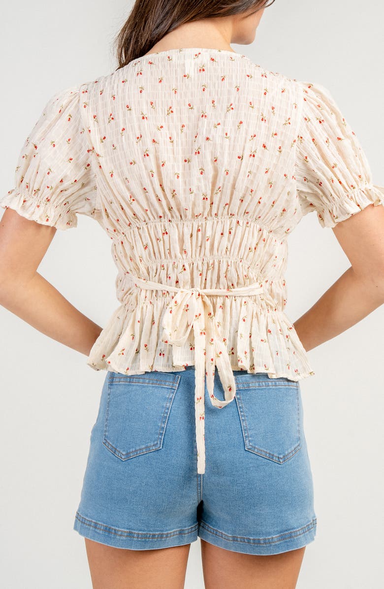 Beivy Sloral Smocked Chiffon Top, Alternate, color, Cream