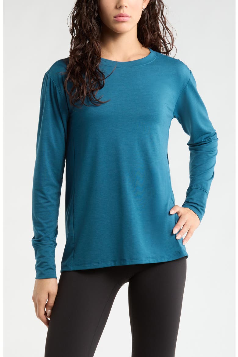 Long Sleeve Split Hem T-Shirt, Main, color, TEAL SEAGATE