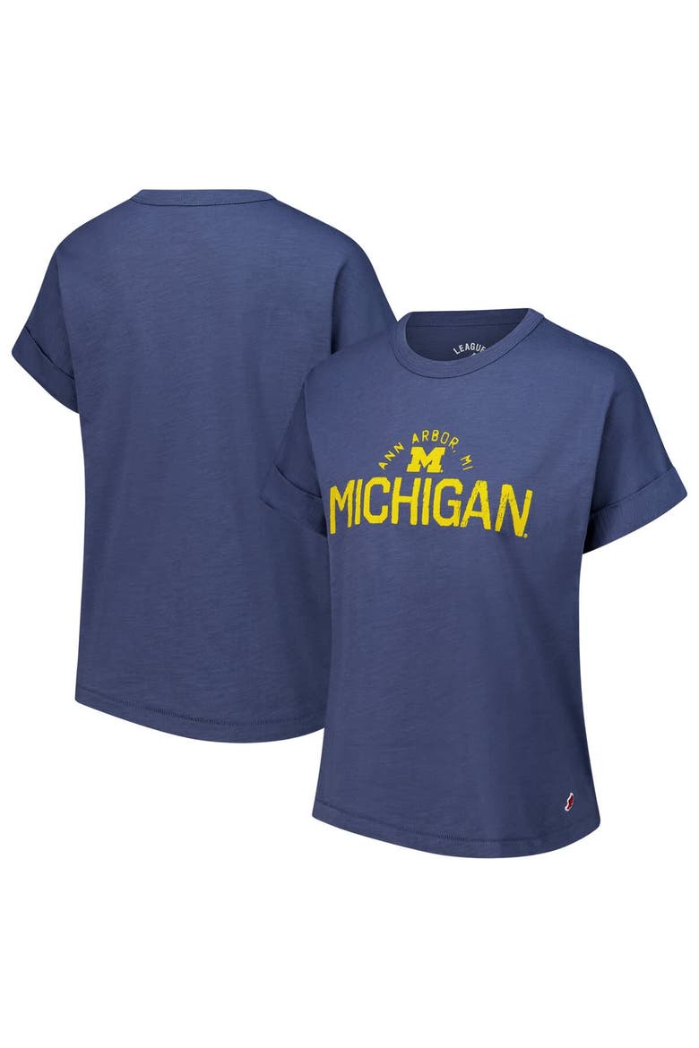Women's League Collegiate Wear Navy Michigan Wolverines Slub Rolled Cuff T-Shirt, Main, color, Navy