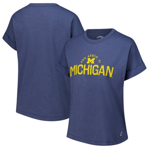 League Collegiate Wear Navy Michigan Wolverines Slub Rolled Cuff T-shirt In Blue