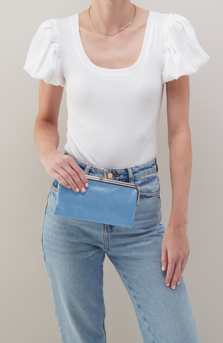 HOBO Lauren Leather Double Frame Clutch, Alternate, color, Faded Denim