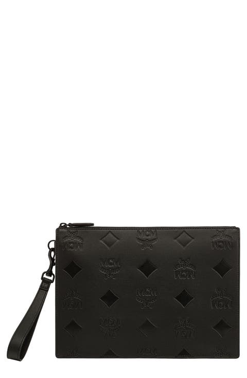 Maxi Aren Embossed Leather Wristlet Pouch
