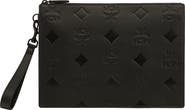 MCM Maxi Aren Embossed Leather Wristlet Pouch