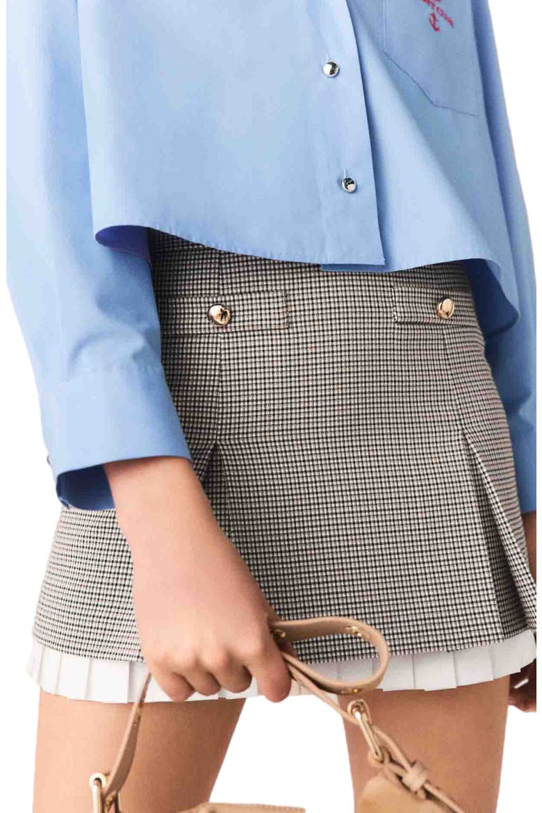 Pleated skirt with poplin details, Alternate, color, Brown checks