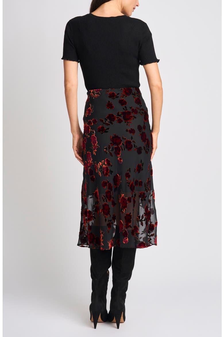Burnout Bias Cut Midi Skirt, Alternate, color, RICH BLACK 060