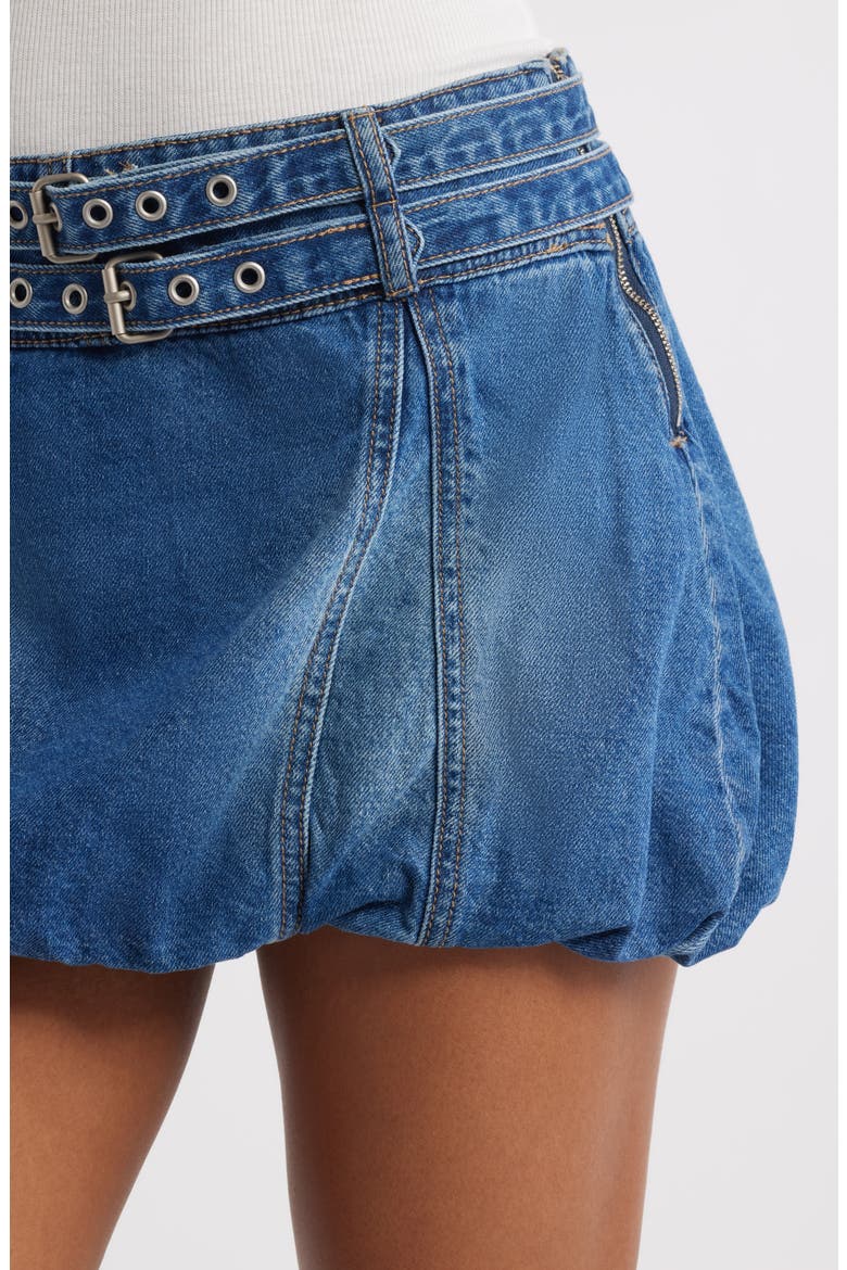Bubble Hem Denim Miniskirt, Alternate, color, DARK WASH