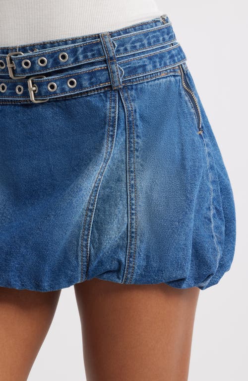 Shop Ptcl Bubble Hem Denim Miniskirt In Dark Wash