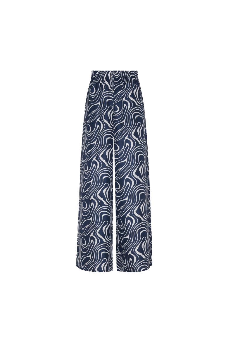 Women Wide-Leg Silk Pants Waves, Main, color, navy