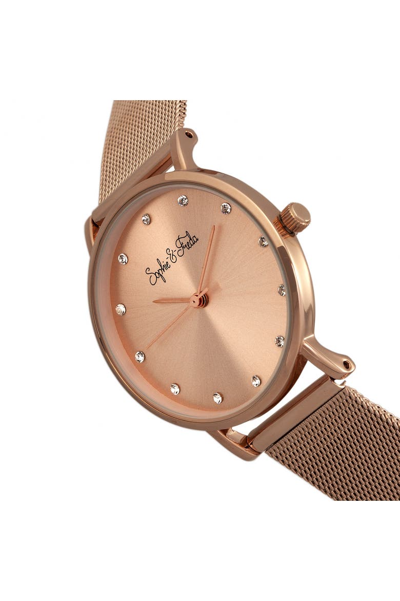 Sophie & Freda Savannah Mesh Bracelet Watch w/Swarovski Crystals, Alternate, color, Rose Gold