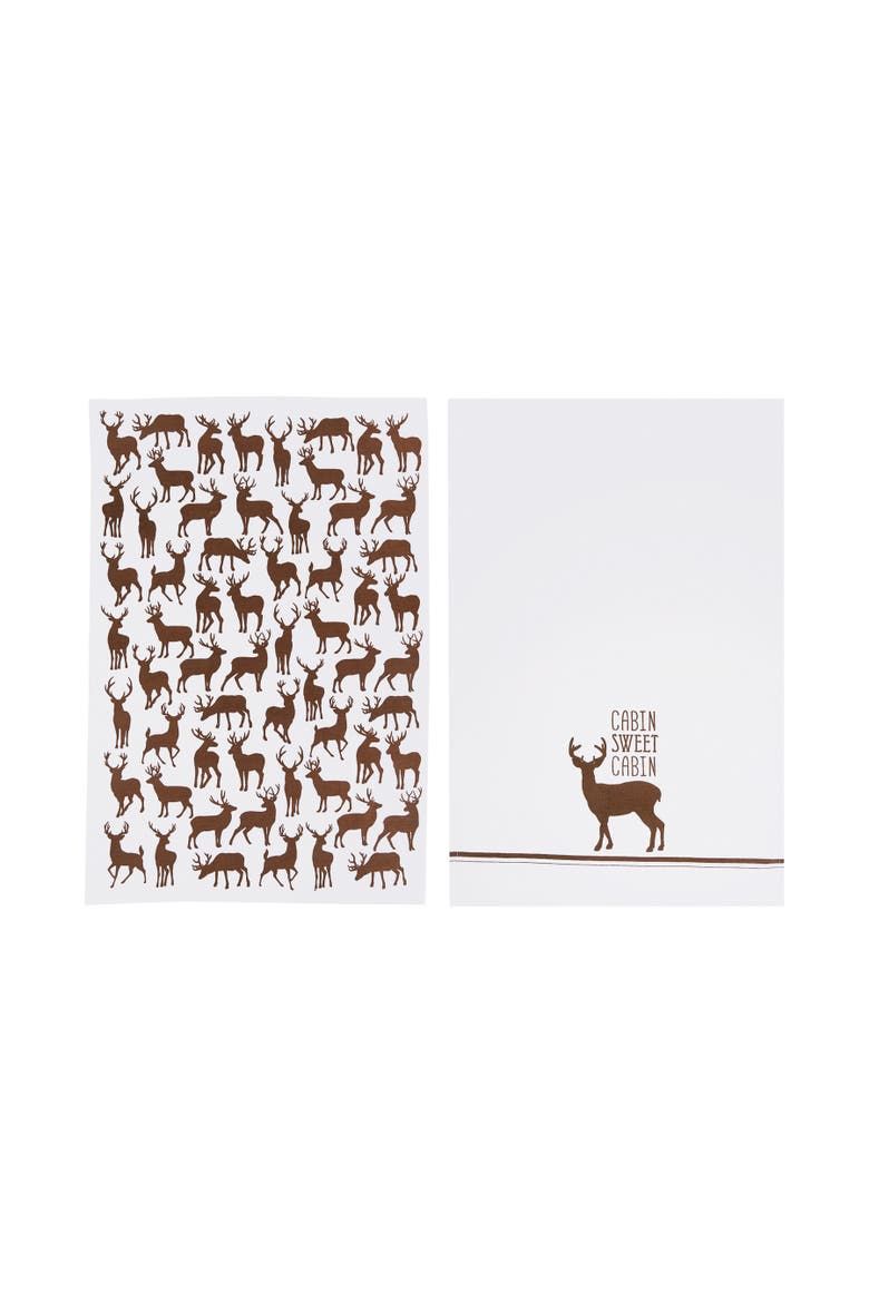 Cabin Sweet Cabin Deer Printed Kitchen Towel Set of 2, Main, color, White