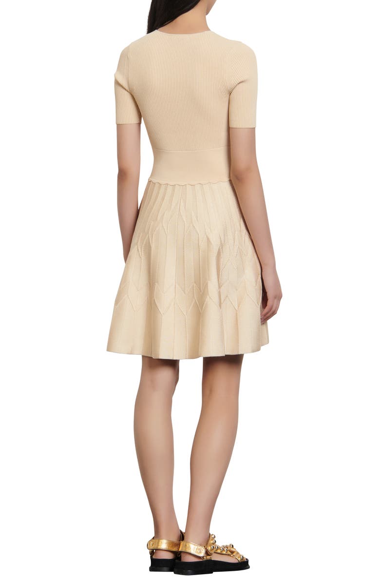 SANDRO Espera Mixed Media V-Neck A-Line Dress, Alternate, color, Beige