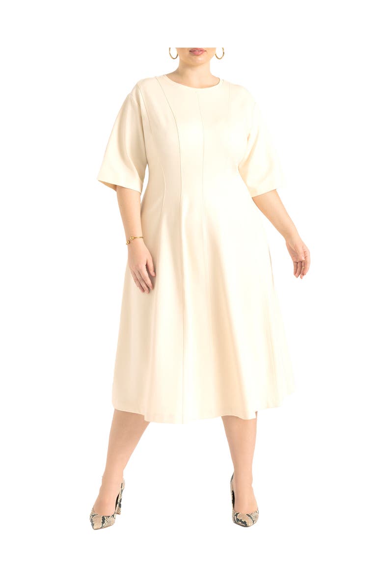 ELOQUII Seam Detail Ponte Work Dress, Main, color, White Smoke