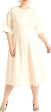 ELOQUII Seam Detail Ponte Workwear Midi Dress