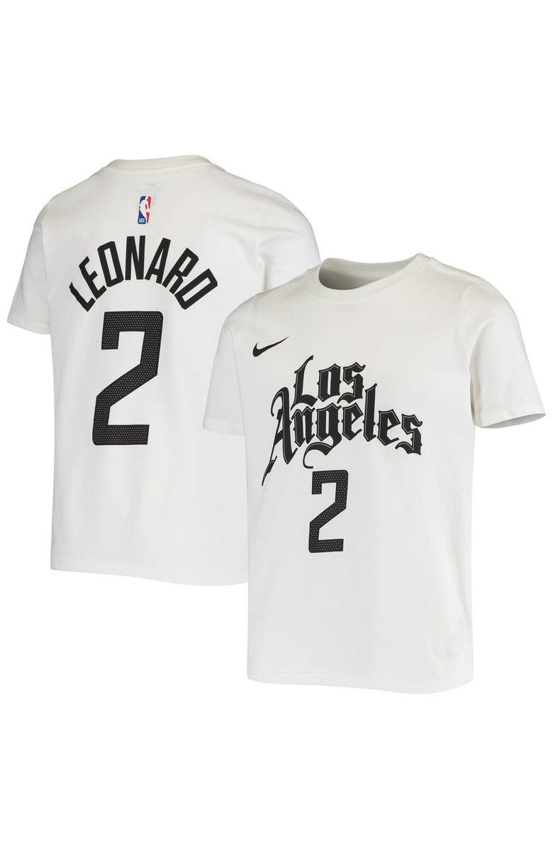 Nike Youth Nike Kawhi Leonard White LA Clippers Name & Number Performance T-Shirt, Main, color,