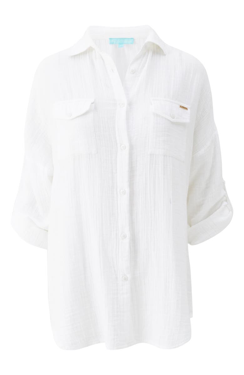 Melissa Odabash Elena Cotton Gauze Cover-Up Shirt, Alternate, color, White