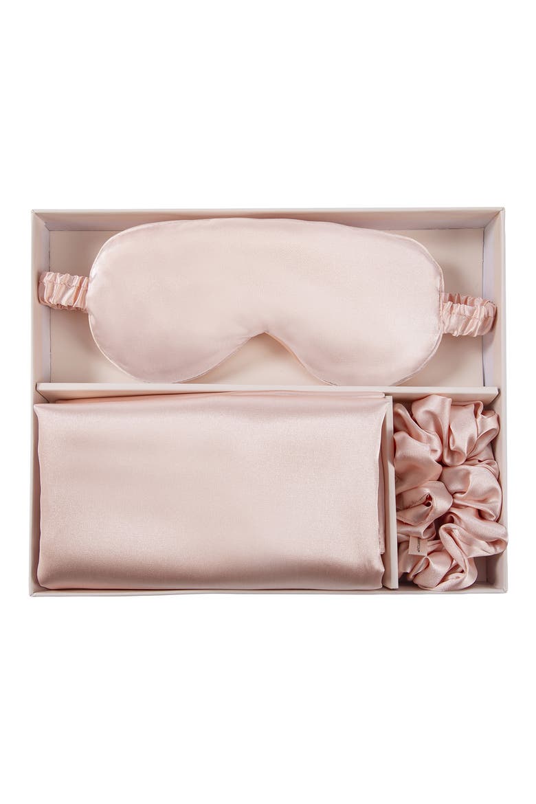 Satin Pillowcase, Scrunchi & Mask Set, Alternate, color, PINK