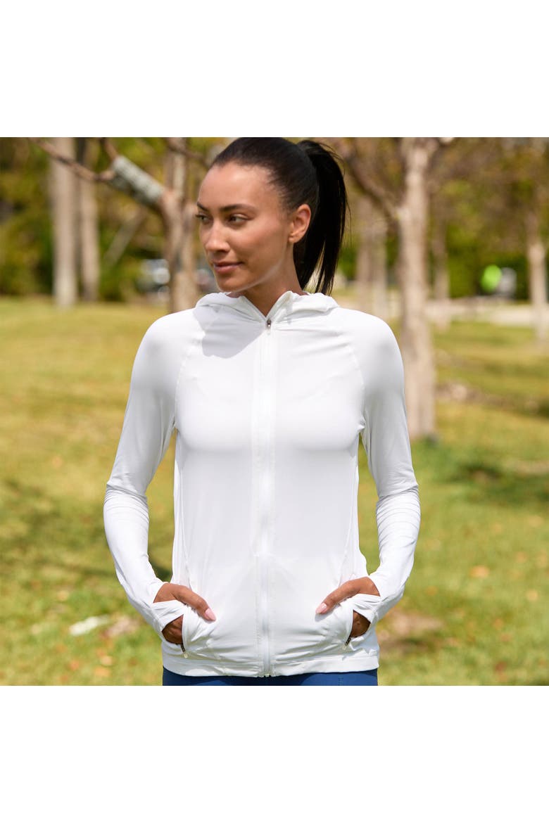 Women's Long Sleeve Full Zip Hoodie Jacket with Sun and UV Protection, Alternate, color, White