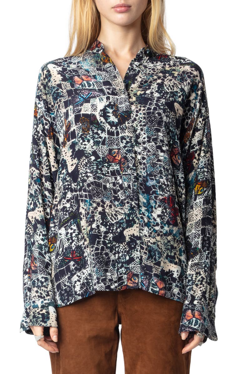 Zadig & Voltaire Truett Soft Butterflies Button-Up Shirt, Main, color, 