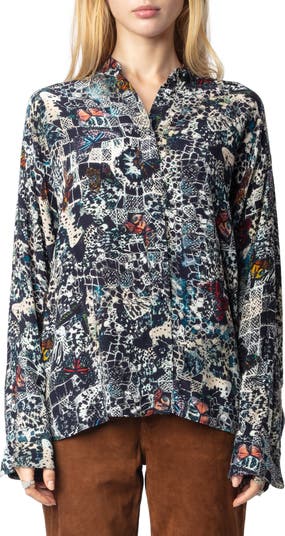 売れ筋商品|||ザディグ エ ヴォルテール シャツ レディース トップス TRUETT SOFT BUTTERFLIES - Button-down blouse - encre nm_4958993_100394_m