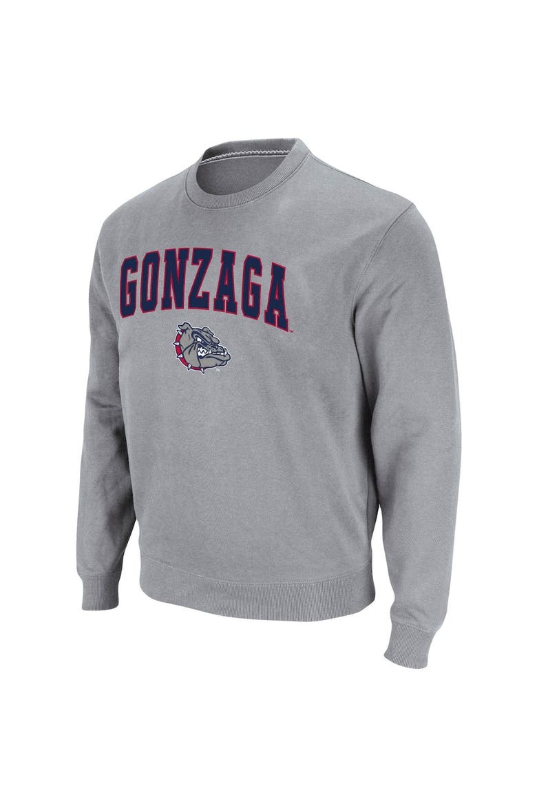 Men's Colosseum Heathered Gray Gonzaga Bulldogs Arch & Logo Tackle Twill Pullover Sweatshirt, Alternate, color, Heather Gray