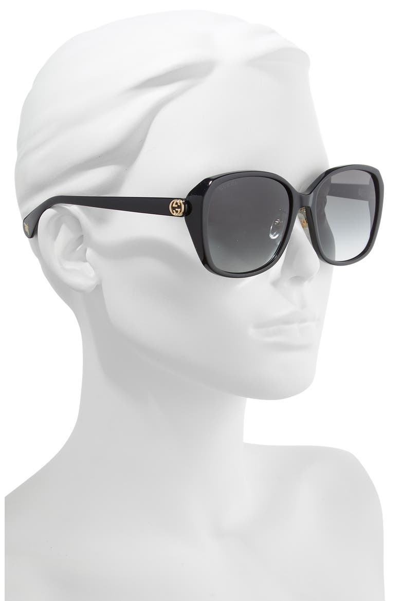 57mm Square Sunglasses, Alternate, color, BLACK