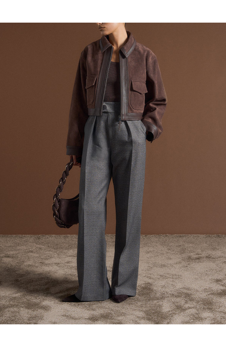 Manière De Voir Denise Suede & Pebbled Leather Jacket, Alternate, color, Brown