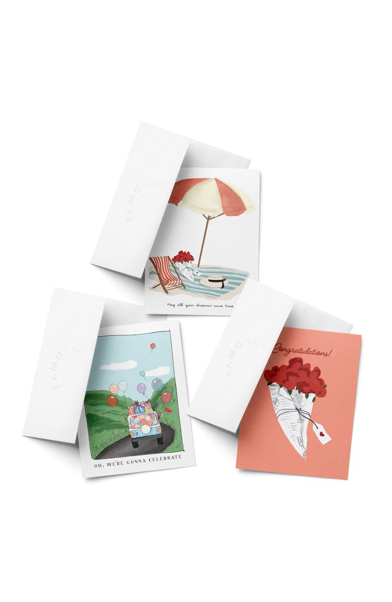 Ramus & Co Celebration/Graduation Assorted Greeting Card Pack (3ct) "Celebrate, Flowers, Beach", Main, color, Multi-Pack