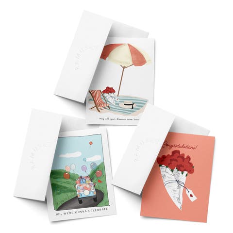 Celebration/Graduation Assorted Greeting Card Pack (3ct) "Celebrate, Flowers, Beach"