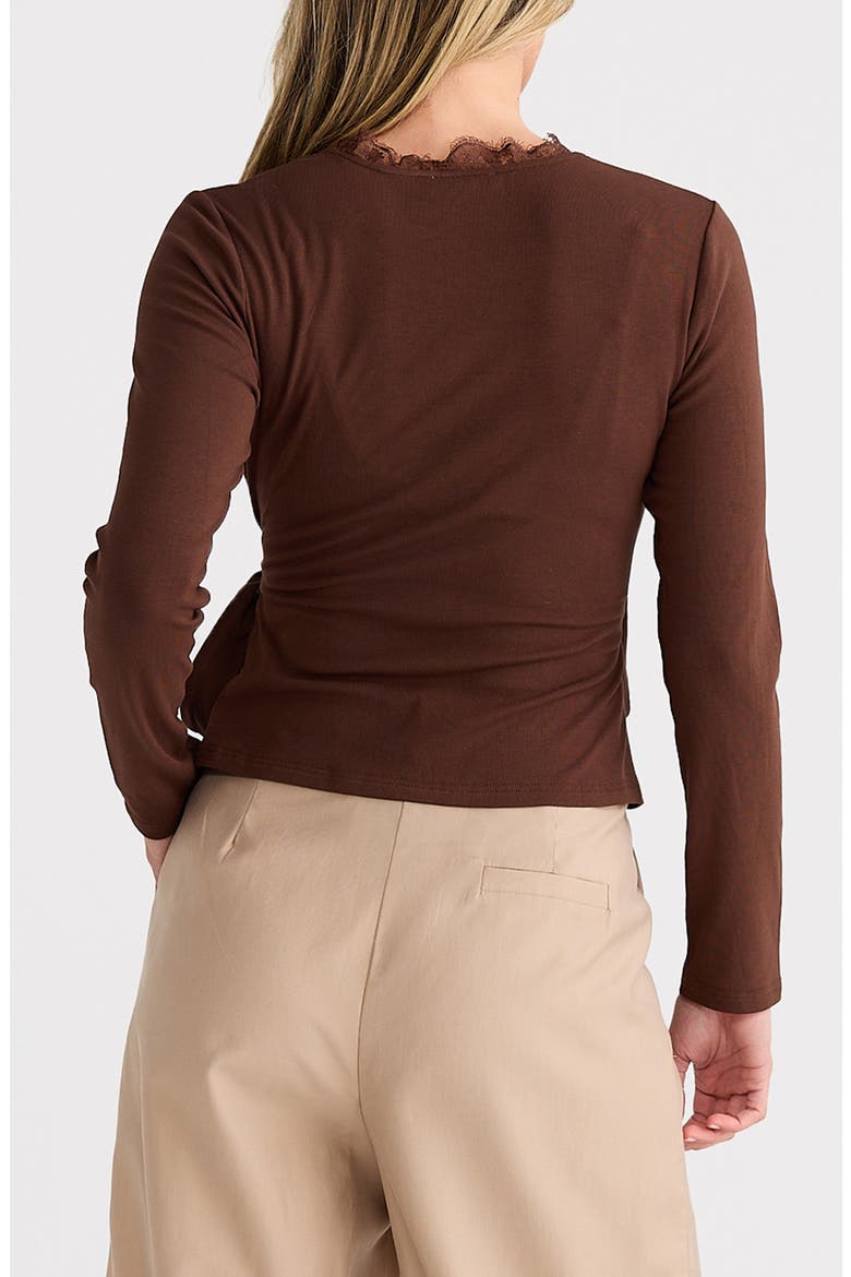 Brigitte Lace Trim Wrap Top, Alternate, color, ESPRESSO