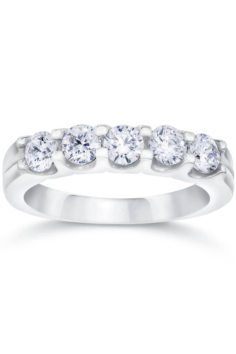 1ct Lab Grown Diamond 5-Stone Wedding Women's 10k Gold Ring, Main, color, 10k White Gold