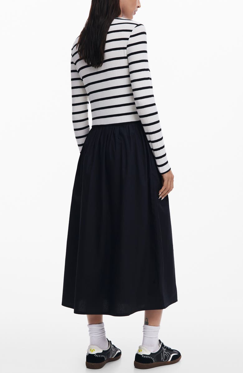 Desigual Mixed Media Long Sleeve Cotton Blend Dress, Alternate, color, Black