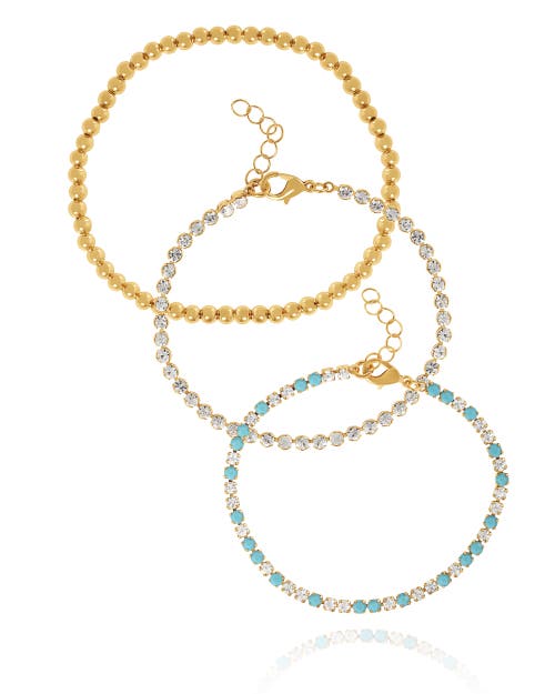 Jessica Simpson 3-piece Chain & Crystal Bracelet Set In Gold