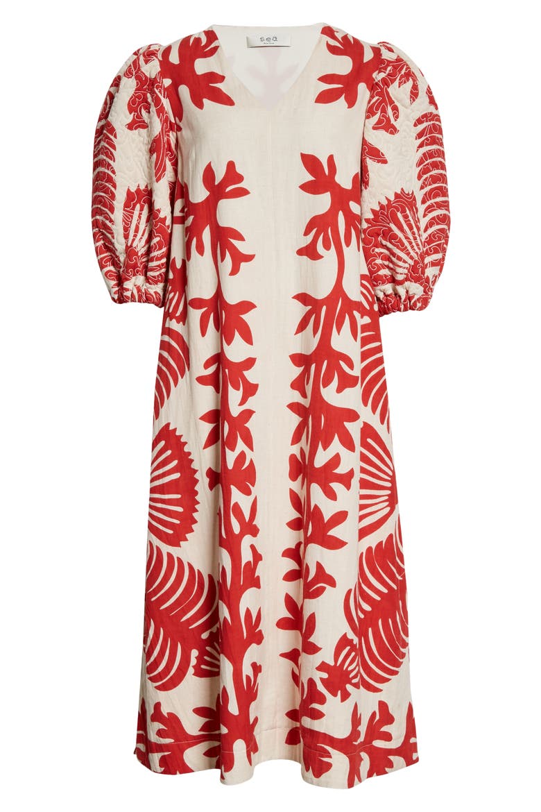 Sea Henrietta Puff Sleeve Dress, Alternate, color, RUBY
