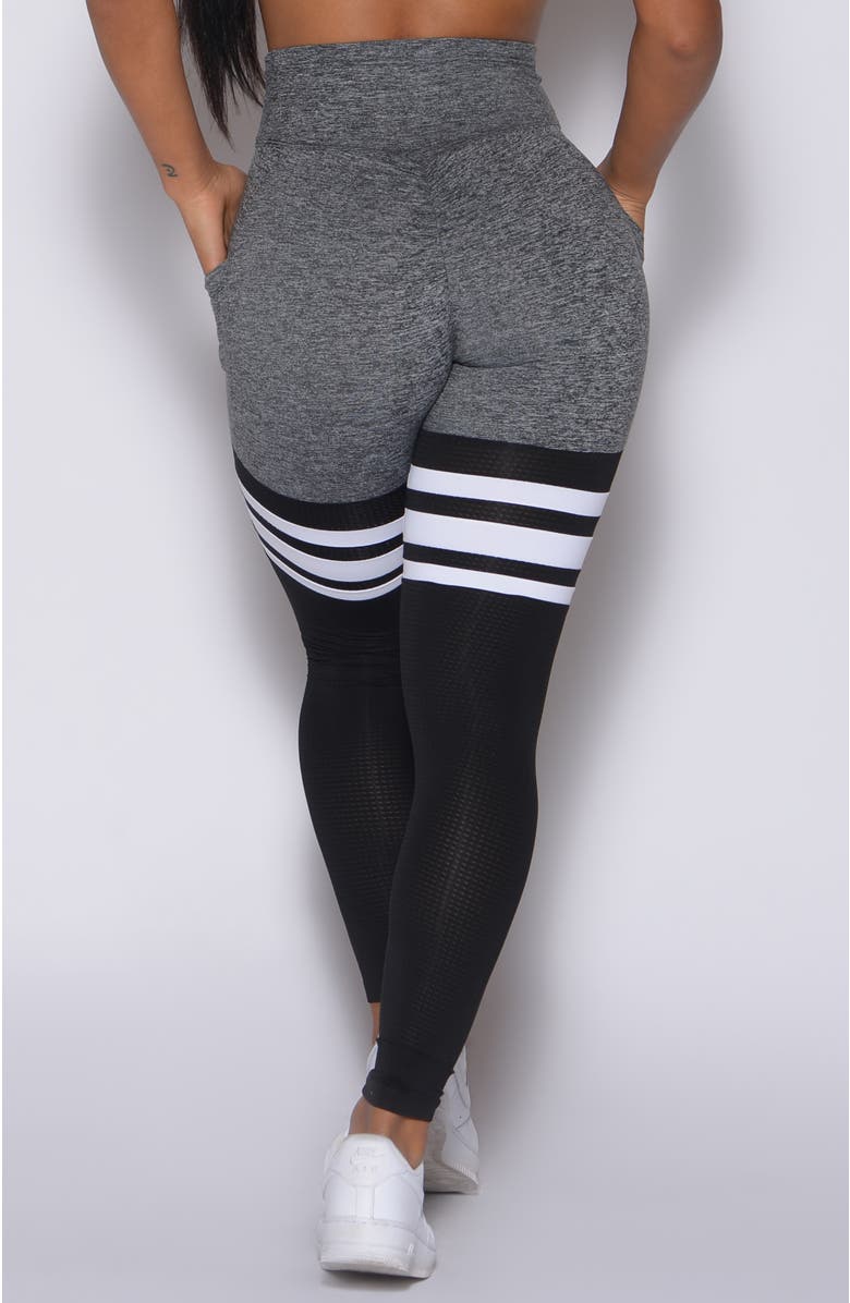 Bombshell Sportswear Scrunch Thigh Highs, Alternate, color, Grey & Black