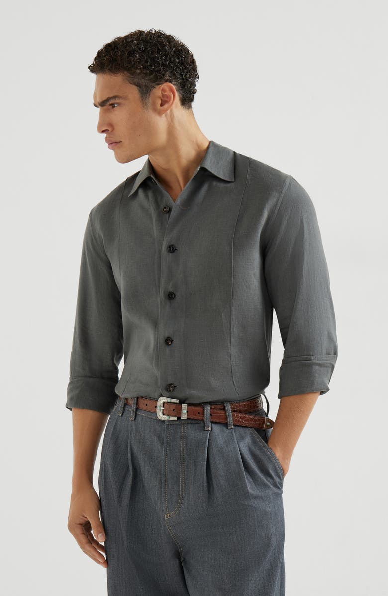 Brunello Cucinelli Linen shirt, Alternate, color, Anthracite