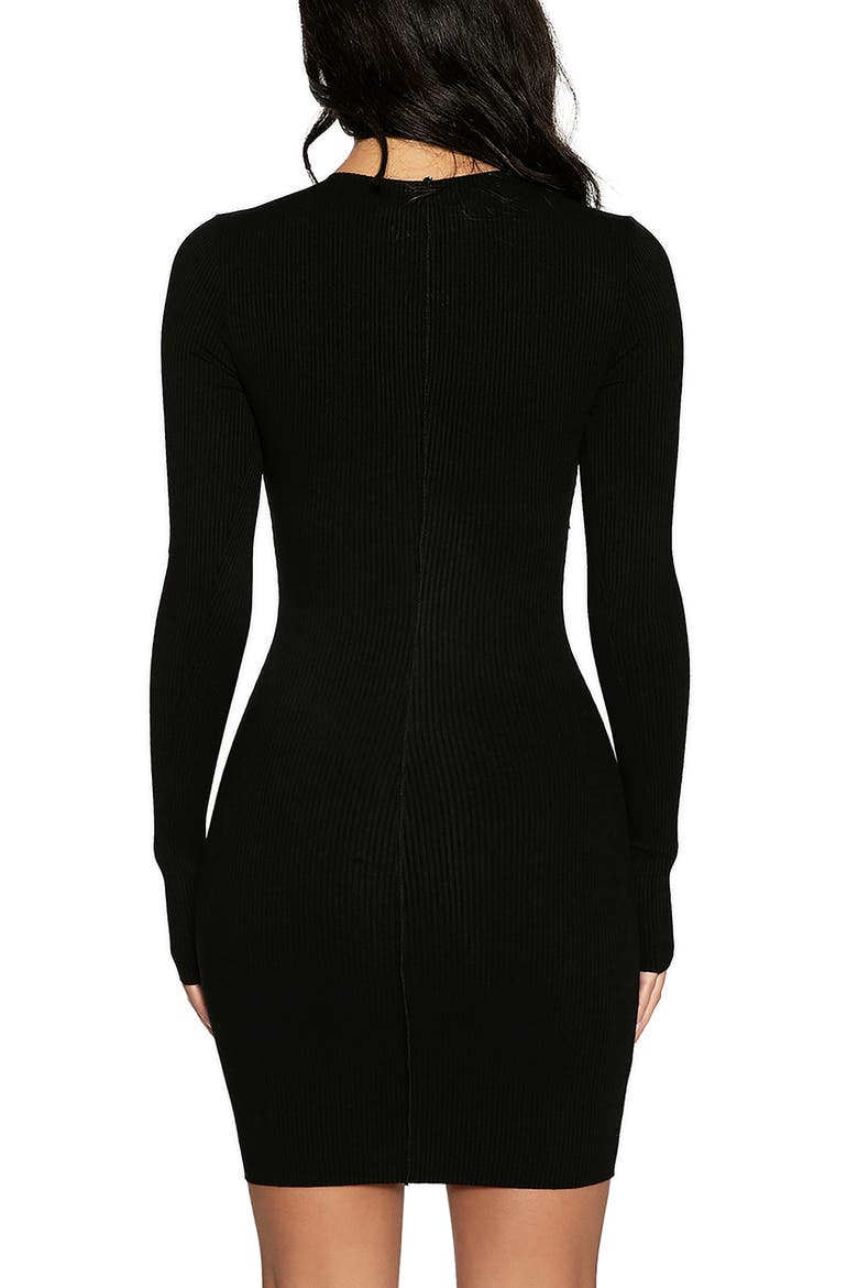 Snatched Vibes Long Sleeve Rib Knit Minidress, Alternate, color, BLACK