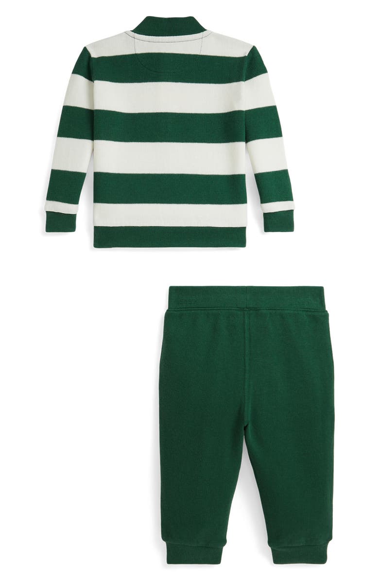 Ralph Lauren Estate Rib Stripe Cotton Rugby Shirt & Joggers Set, Alternate, color, Kelly Green Multi