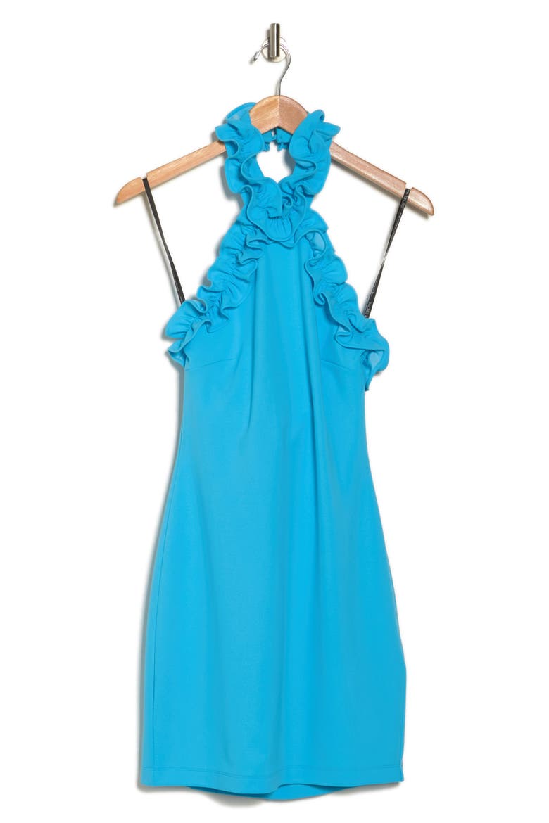 Lucetta Ruffle Halter Minidress, Alternate, color, AQUARIUS BLUE
