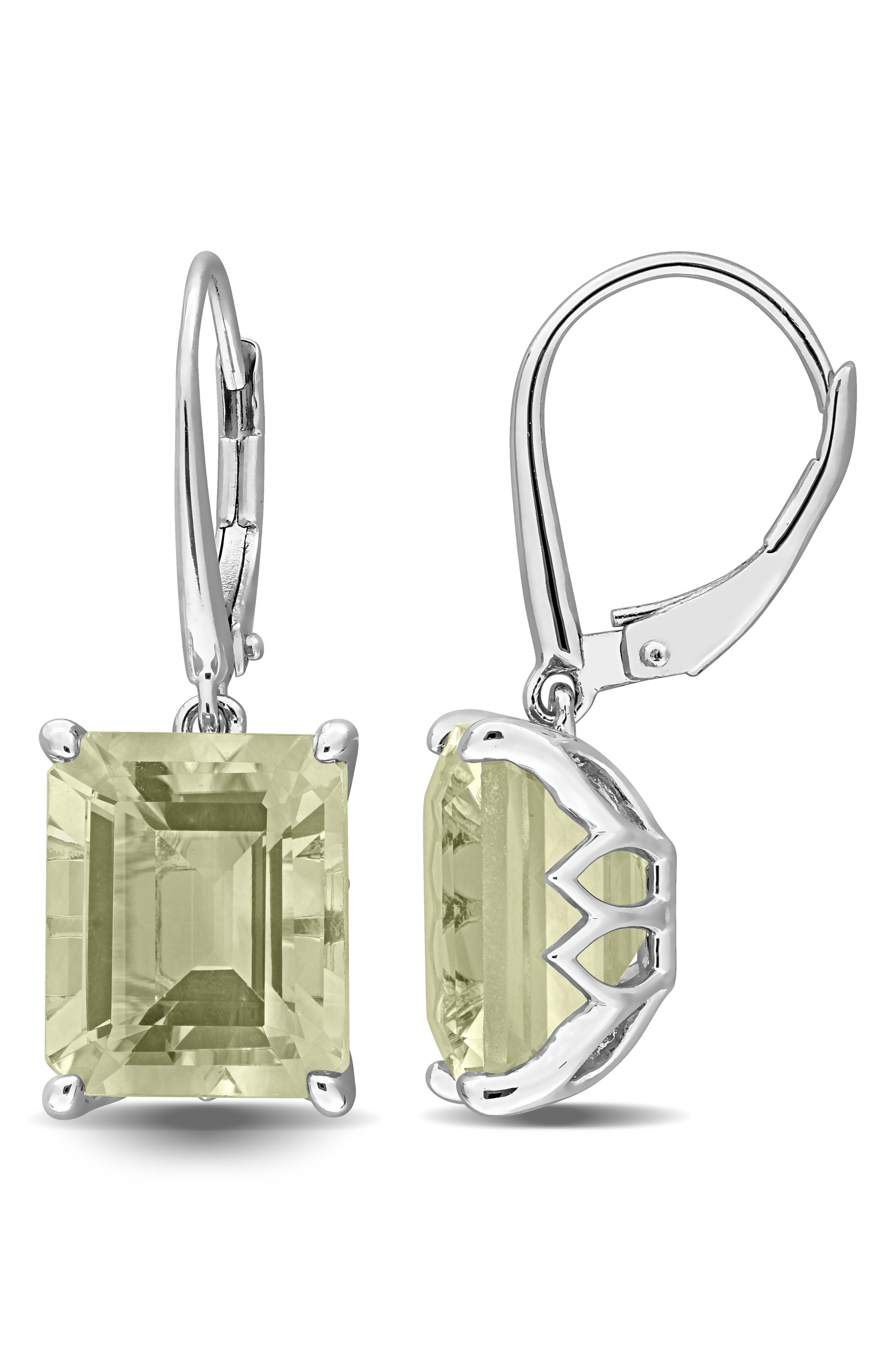 Octagon Cut Green Quartz Drop Earrings
