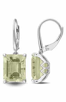 Octagon Cut Green Quartz Drop Earrings