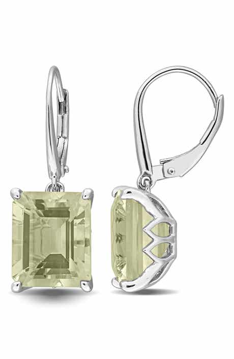 Octagon Cut Green Quartz Drop Earrings