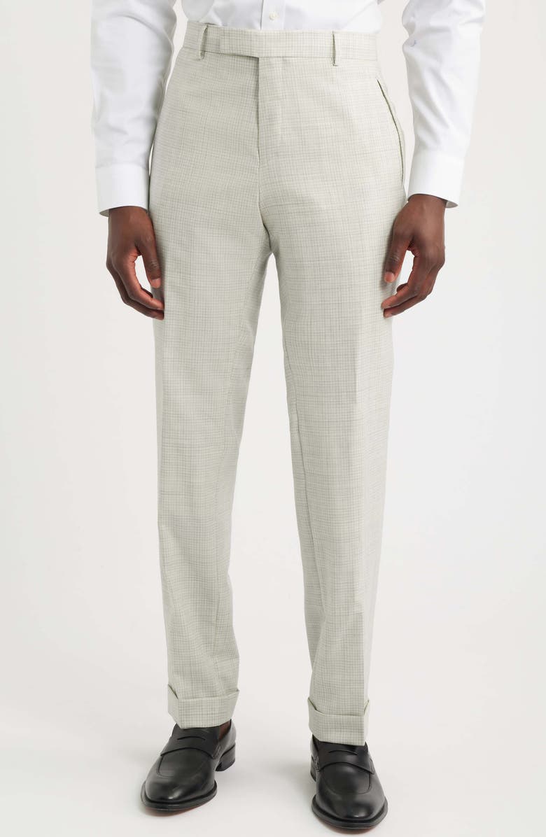 BOSS Huge Slim Fit Tan & Grey Microcheck Virgin Wool Suit, Alternate, color, Open Grey