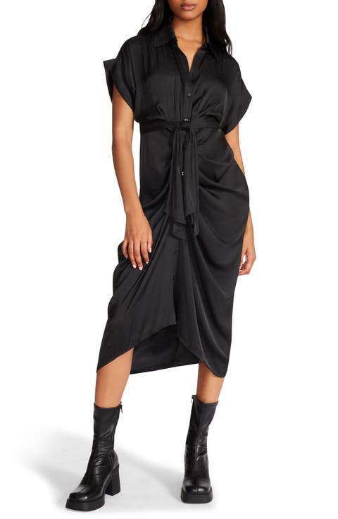 Tori Tie Waist Satin Midi Shirtdress