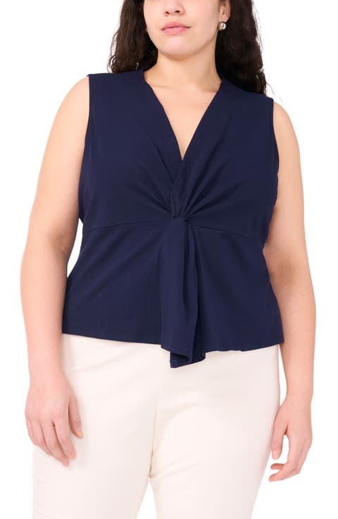 Twist Front Sleeveless Cotton Knit Top (Plus)